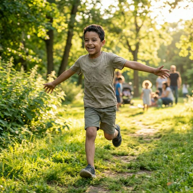 طفل سعيد يجري بعد علاج تقوس الساقين بنجاح