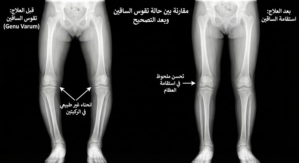أشعة سينية لتقوس الساقين قبل وبعد العلاج