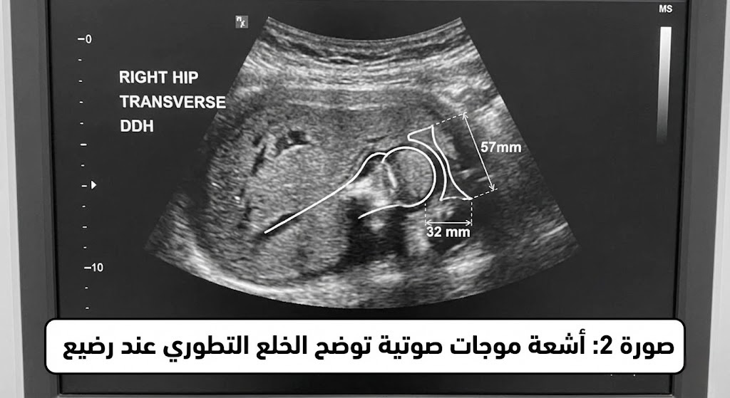 أشعة موجات صوتية توضح الخلع التطوري عند رضيع