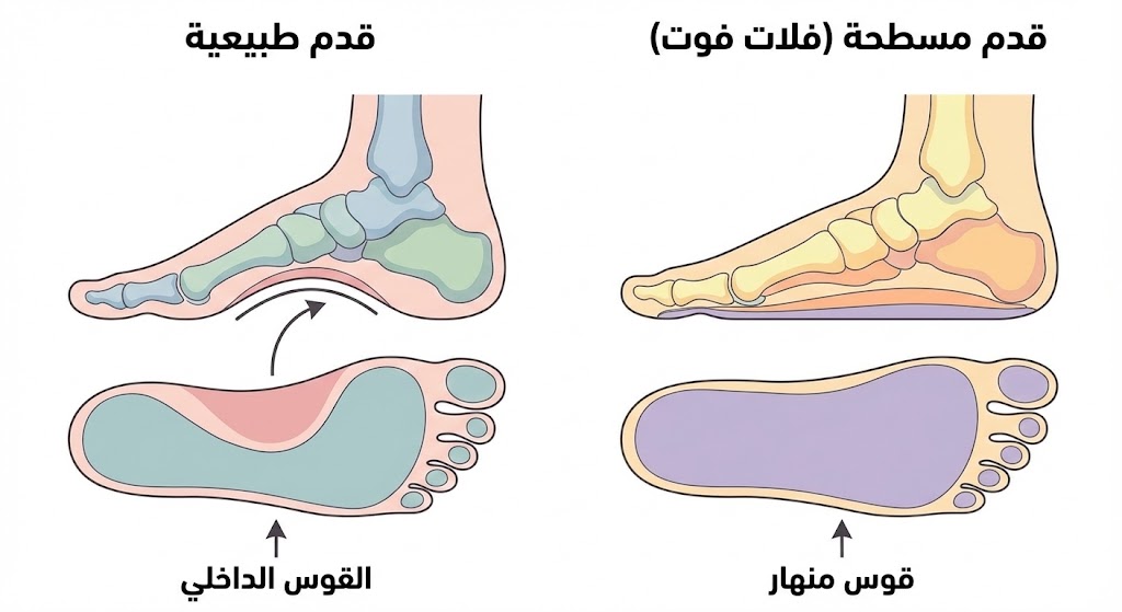 مقارنة بين القدم الطبيعية والقدم المسطحة - رسم توضيحي