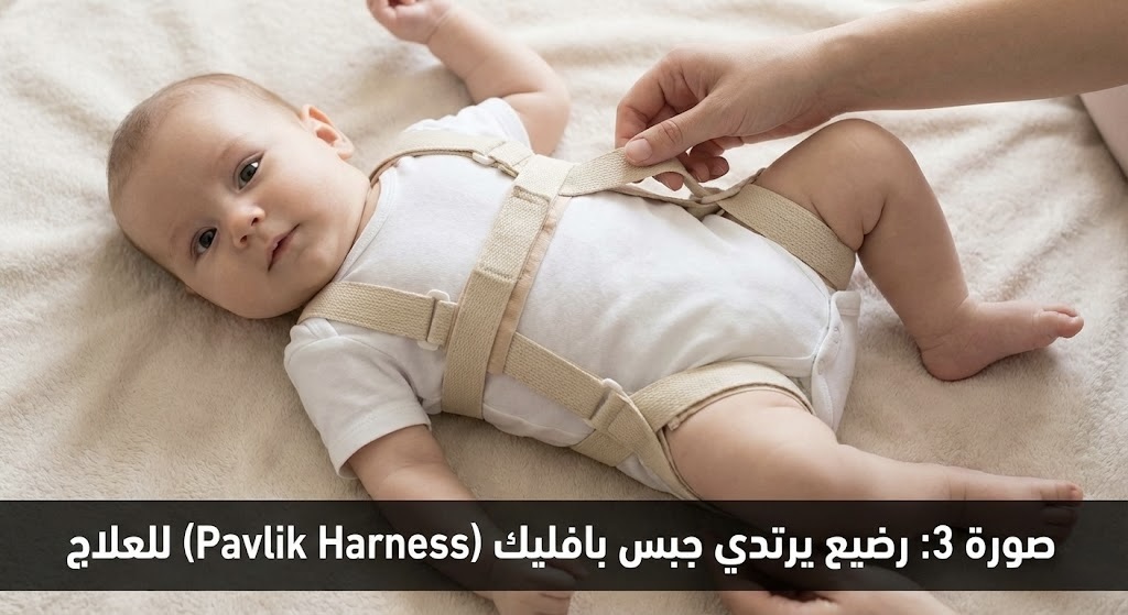 رضيع يرتدي جبس بافليك (Pavlik Harness) للعلاج